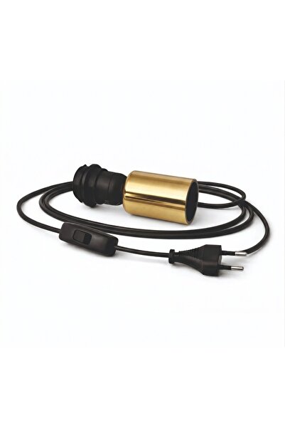 Hobby Craft 3 M Siyah Şişe Abajur Kablo Seti | PİRİNÇ SARISI Kapak- Siyah Duy...