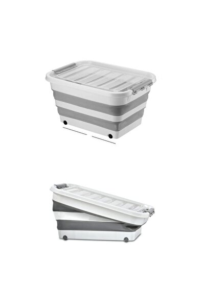 BİODATA 45 Lt Folding Storage Box with Wheels and Lid, Lockable Accordion, Do...
