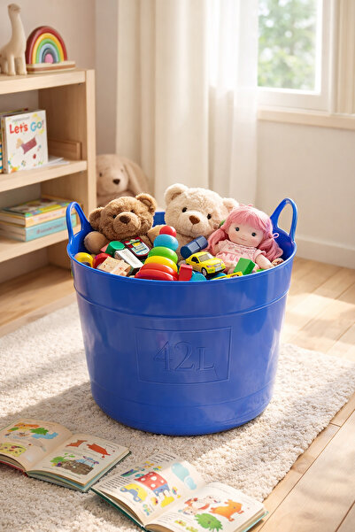 Akyüz Plastik 🚗 🧩 42 Litre Esnek Plastik Oyuncak Sepeti – 2 ADET - Çocuk Od...