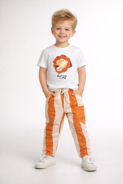 Motebarn Wear Tricou cu mânecă scurtă Lion cu imprimeu pentru băieți, pantalo...