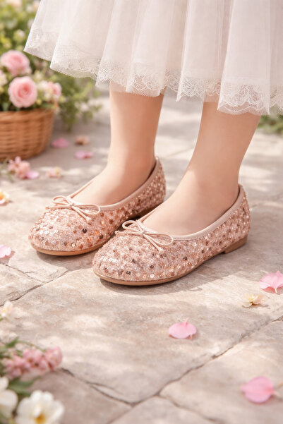 META TREND Kız Çocuk Pullu Simli Günlük Rahat Yumuşak İç tabanlı Şık Babet