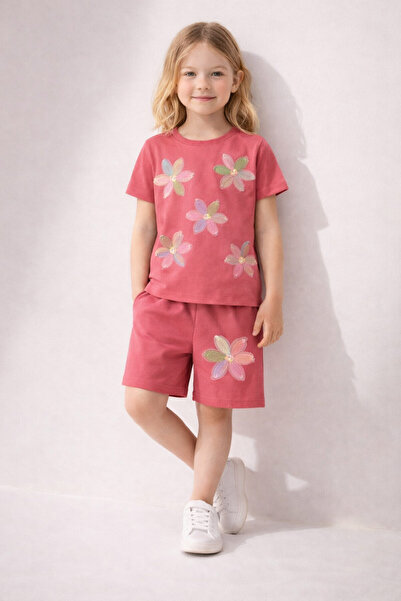 Beka Kids Set din două piese pentru fete, cu mânecă scurtă, broderie florală,...