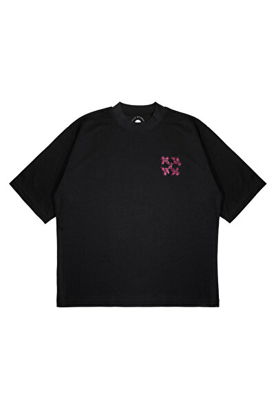 PURE EFFECT Tricou unisex supradimensionat OFF-WHITE PINK FLOWER B cu imprime...