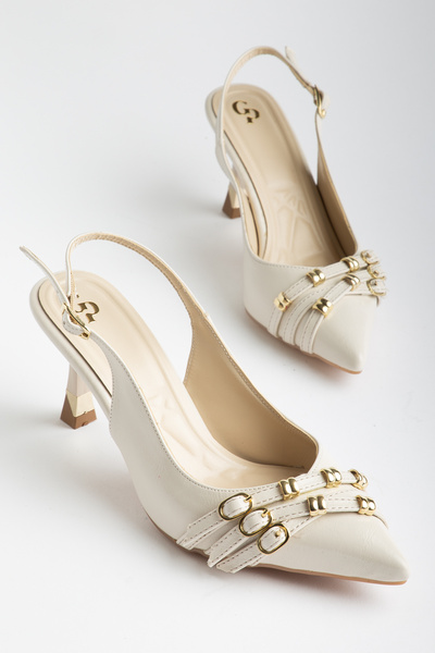 LEVONYA Ares Women's Off-White Belt Detail Heeled Shoes