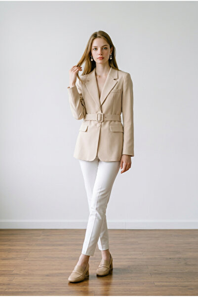Revda Kemer Detaylı Blazer Ceket - Krem