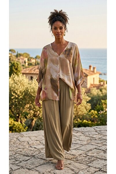 Rabiossa طقم نسائي إيطالي مكون من منقوش قطع بياقة وأزرار من طراز I حرير