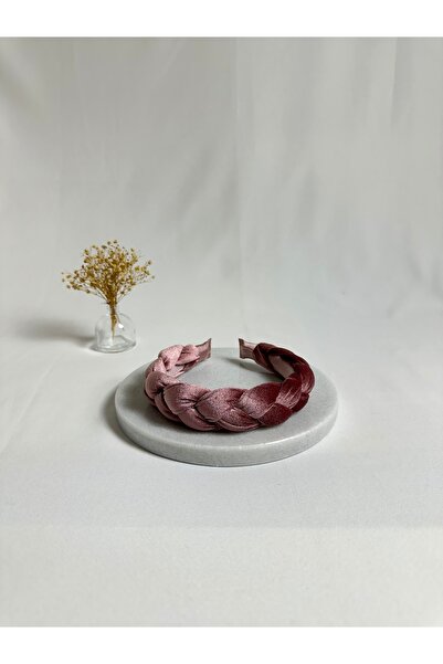 MegssStore ربطة شعر مضفرة باللون الوردي الفاتح مخمل تاج