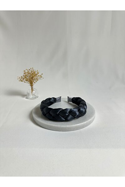 MegssStore ربطة شعر من الساتان المضفر باللون الأنثراسيت