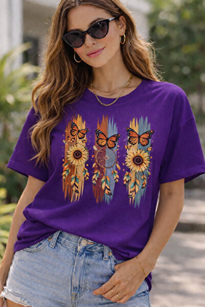 ArtYus Tricou Bohemian Sunflower and Butterfly cu imprimeu – Unisex supradime...