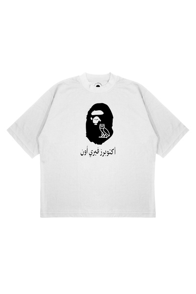TRAGEDY تي شيرت BAPE X OVO مطبوع ذو مقاس كبير للجنسين مصنوع من قماش سميك (240...