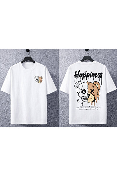 MARKATEM oversized Κοντομάνικο μπλουζάκι Unisex Happynes με τύπωμα Street Sytil