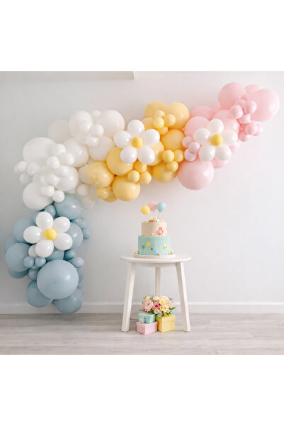 Balonsan مجموعة بالونات 120 قطعة (أصفر-أبيض-أزرق عاصف-وردي)