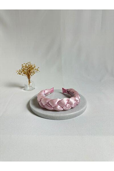 MegssStore ربطة شعر من الساتان المضفر باللون الوردي الفاتح