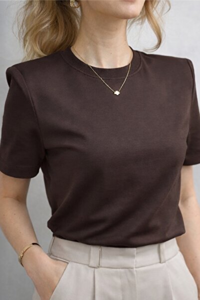 BESTYSO Femei cu umeri întăriți guler rotund viscoză Țesătură tricou