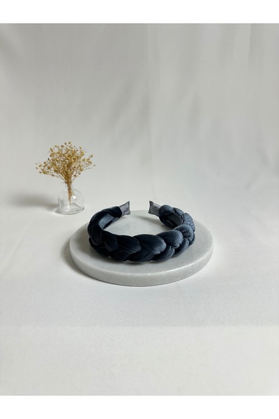 MegssStore ربطة شعر مضفرة من أنثراسايت بتصميم مخمل تاج