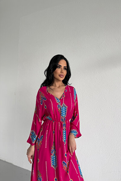 KAMACI BUTİK V-Neck Spanish Sleeve Viscose Dress