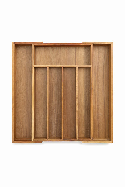 MİS KİTCHEN Acacia Wood Drawer Cutlery Organizer 7 Compartments Spoon Fork Kn...