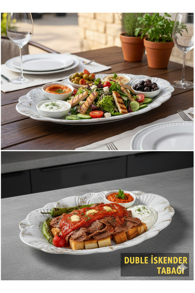 BİODATA 33x20 cm Mermer Desenli Melamin Kayık Tabak Servis Tabağı Salata Meze...