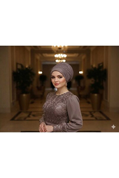 Ergül Duvak وشاح نوراي بلون المنك، وشاح جاهز، وشاح زفاف، شال جاهز، عمامة جاهز...