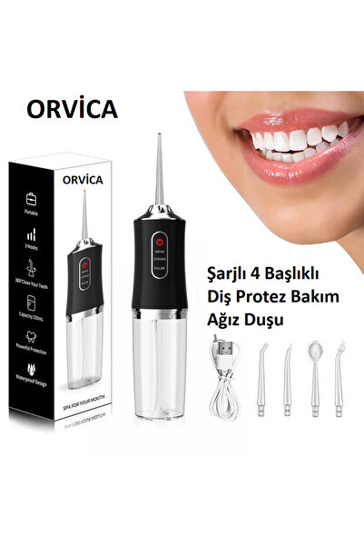 ORVİCA Şarjlı 4 Başlıklı Taşınabilir Diş Protez Bakım ve Ağız Duşu- 3 Modlu D...