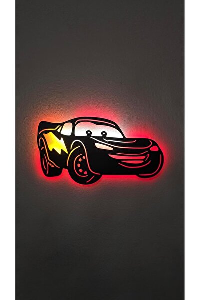 ElertDesignStudio Şimşek McQueen Ahşap LED Işıklı Tablo – El Yapımı Lazer Kes...