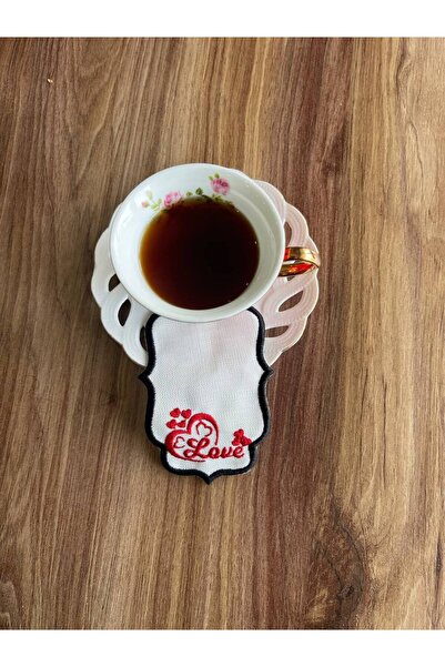 Diva Home 6-Piece Love Red Embroidered Coffee Presentation Napkin 7 X 12cm