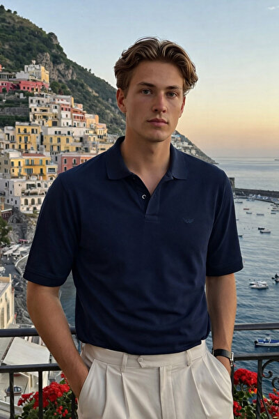 DAMGA JEANS Ανδρικό μπλουζάκι Basic 100% Βαμβάκι Navy Blue Polo με λαιμόκοψη