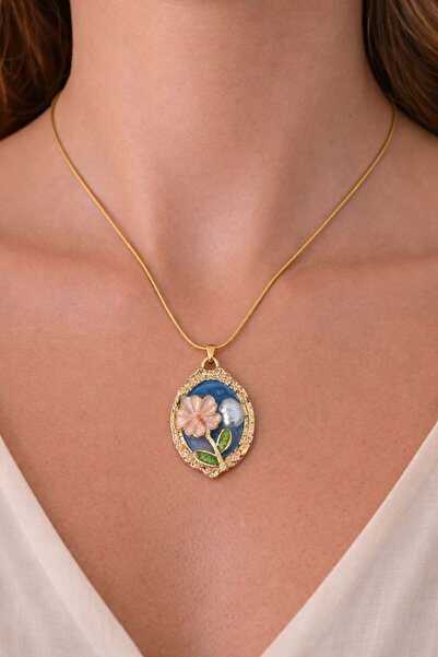 Nilsu Aksesuar Vintage Çiçek Madalyon Kadın Çelik Kolye