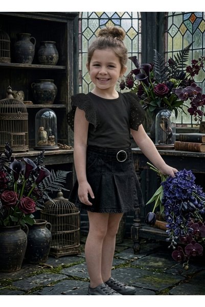 Neva Baby Boutique Girls' Short-Sleeved Holiday Blouse with Black and Ecrü Color Options (Ages 2-12)