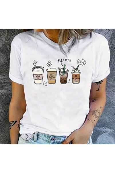 Vordevia Coffee Festival cu imprimeu Alb supradimensionat Unisex tricou basic...