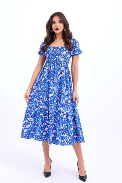 Hiccup Janes Patterned A-Line Square Neck Midi Dress