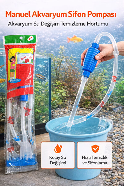 CMT Akvaryum Manuel Sifon Pompası Su Değişim Hortumu Akvaryum Temizlik Pompası