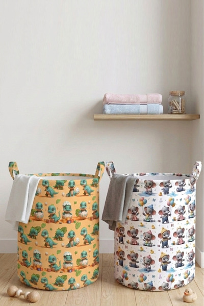 Paris Home 2Pcs Patterned Kids Toy Baskets – Folding Toy Storage Basket and R...