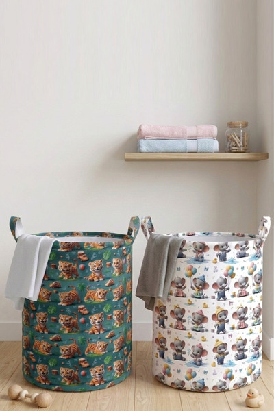 Paris Home 2Pcs Patterned Kids Toy Baskets – Folding Toy Storage Basket and R...