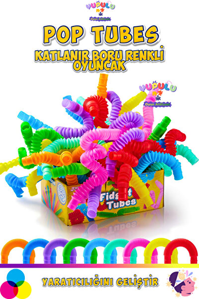 YUPULU Pop Tubes Katlanır Renkli Boru Oyuncak 6 Renkli Set - Uzayan Hortum Re...