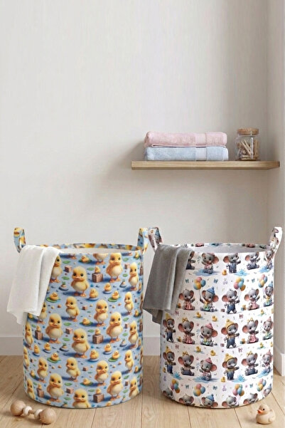 Paris Home 2Pcs Patterned Kids Toy Baskets – Folding Toy Storage Basket and R...