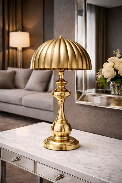 Lampada Umbrella Gold Kaplama Metal Abajur Lüks Serie's Two