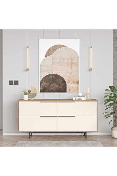 L'occi Concept Leena 160cm Konsol 4 Kapaklı Metal Ayaklı Sepet-Beyaz LA3-SW