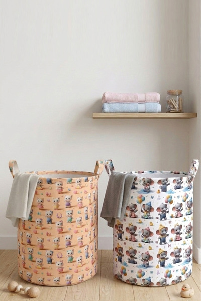 Paris Home 2Pcs Patterned Kids Toy Baskets – Folding Toy Storage Basket and R...