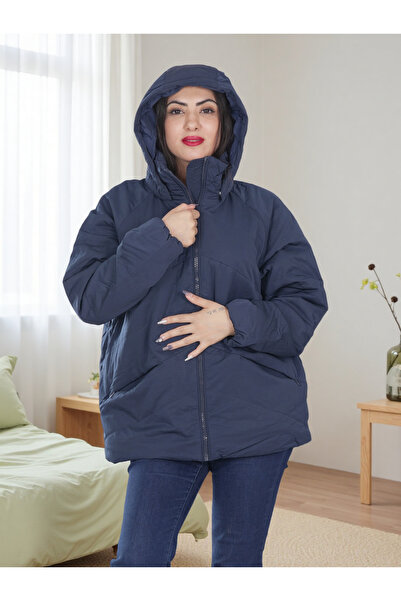 Finelook Women’s Winter Puffer Navy Jacket with Hood – Warm, Lightweight & Wi...