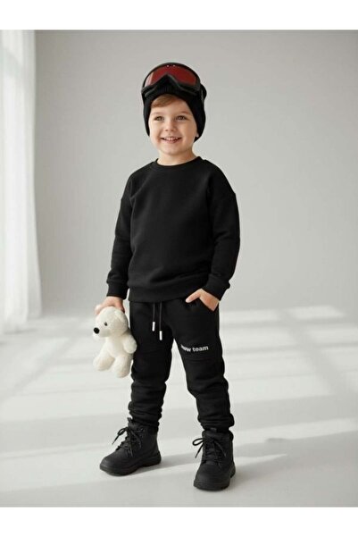 Zekids Boy's Snow Written Sweatpants with Elastic Waist and Cuffs