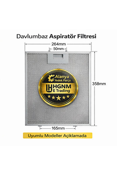 HGNM E Trading 00703451 Davlumbaz Aspiratör Metal Yağ Filtresi 358x264 mm – K...