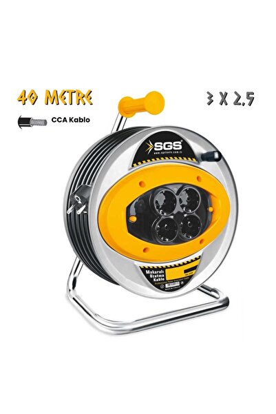 SGS Metal Makaralı Uzatma Kablosu CCA 3x2.5 - Dörtlü Priz - 40 mt.