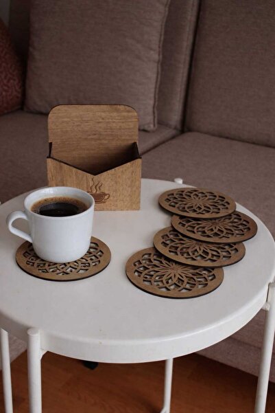bir parça tasarım 6-Piece Wooden Coaster and Stand Set