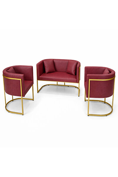 KaliteStore Modern Luxury Gold Metal Bekleme Koltuğu Seti