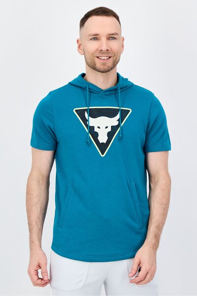 Under Armour هودي رجالي فضفاض بأكمام قصيرة مناسب للأنشطة الخارجية، أخضر