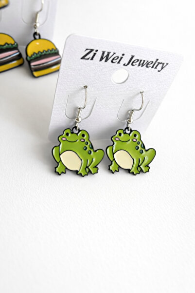 Minia Metal Green Frog Figured Earrings