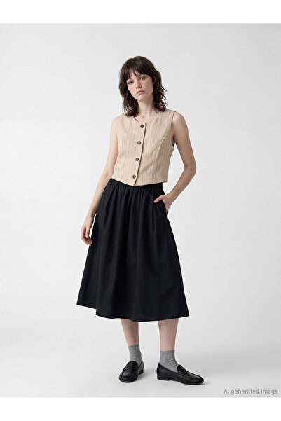 LC Waikiki YK PLUS Φούστα Ποπλίνα με Ελαστική Μέση και Φαρδιά Γραμμή