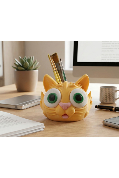 LUBIKO STUDIO Sevimli Şaşkın Kedi Tasarımlı Çok Amaçlı Kalemlik, Desk Buddy M...