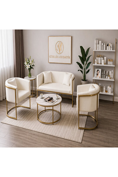 KaliteStore Modern Luxury Gold Metal Bekleme Koltuğu Seti